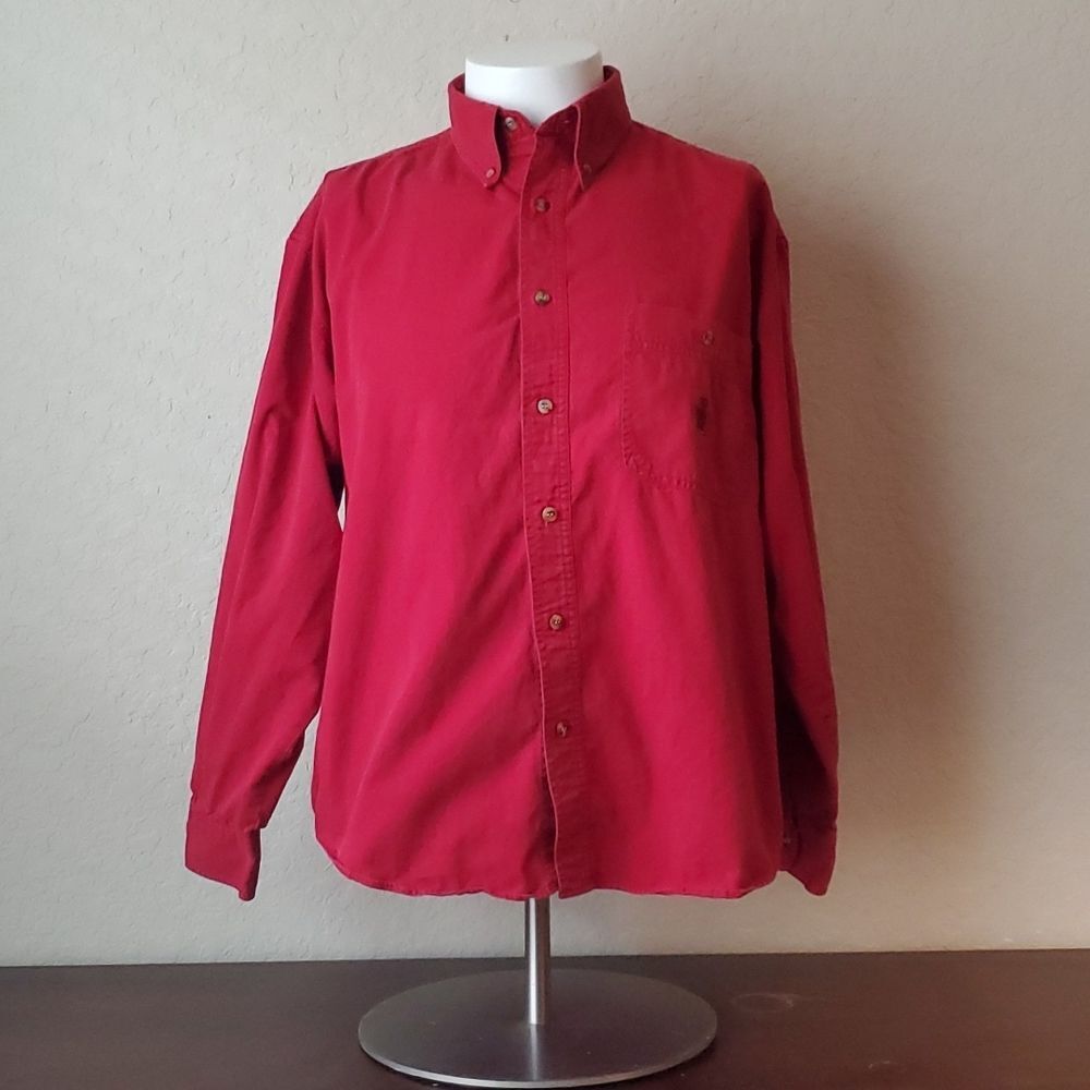 Vintage Bugle Boy Red Long Sleeve Button Up Shirt Men's Large 100% Cotton EUC